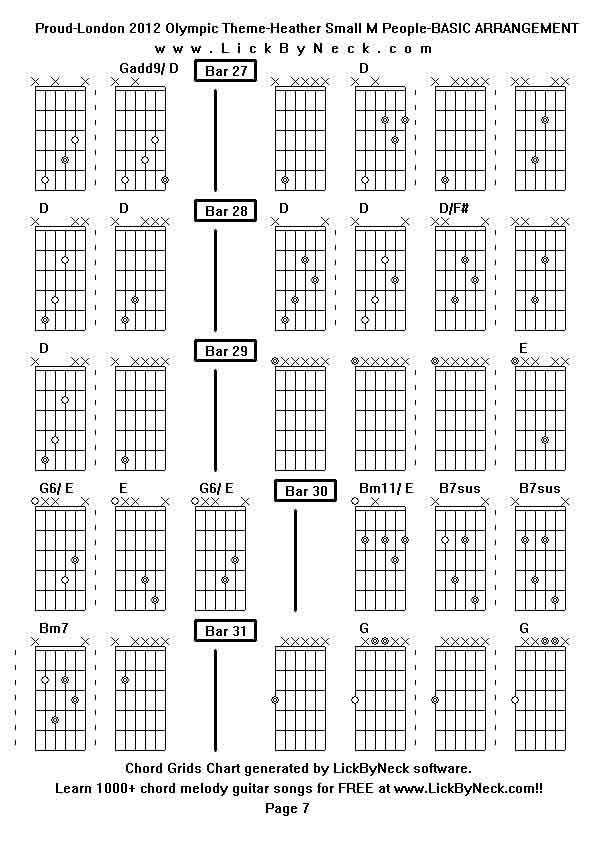 Chord Grids Chart of chord melody fingerstyle guitar song-Proud-London 2012 Olympic Theme-Heather Small M People-BASIC ARRANGEMENT,generated by LickByNeck software.